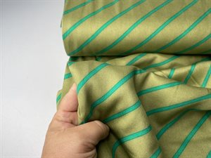 Fastvævet viscose - varm støvet grøn med friske striber
